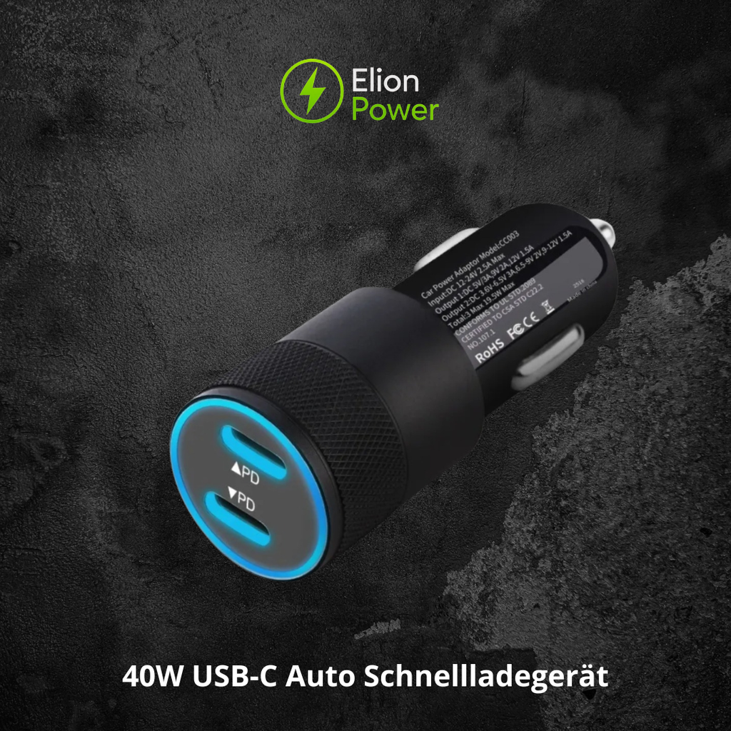 Dual USB-C Auto Schnellladegerät 40W (12V/24V)