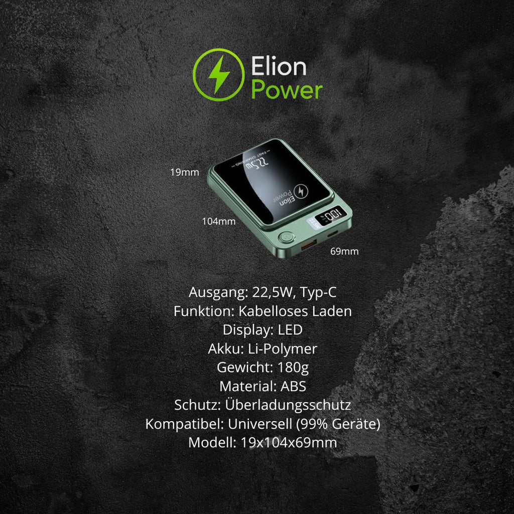 Elion Powerbank 22.5W – 10.000 mAh, USB-C & Lightning